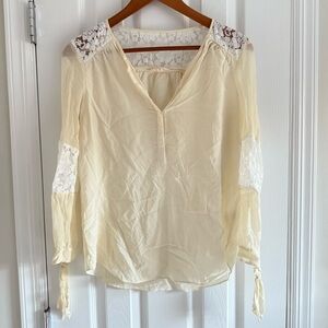 REBECCA TAYLOR Silk‎ Blouse with Lace Cream size 4
